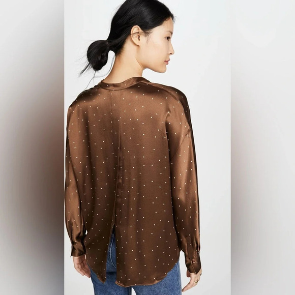 Vince  Satin Dot Print Popover Button Up Woodbine Blouse - Picture 3 of 10